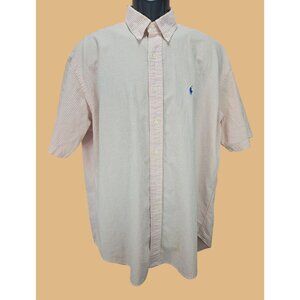 Ralph Lauren Blake Orange Striped Seersucker Men Shirt Large